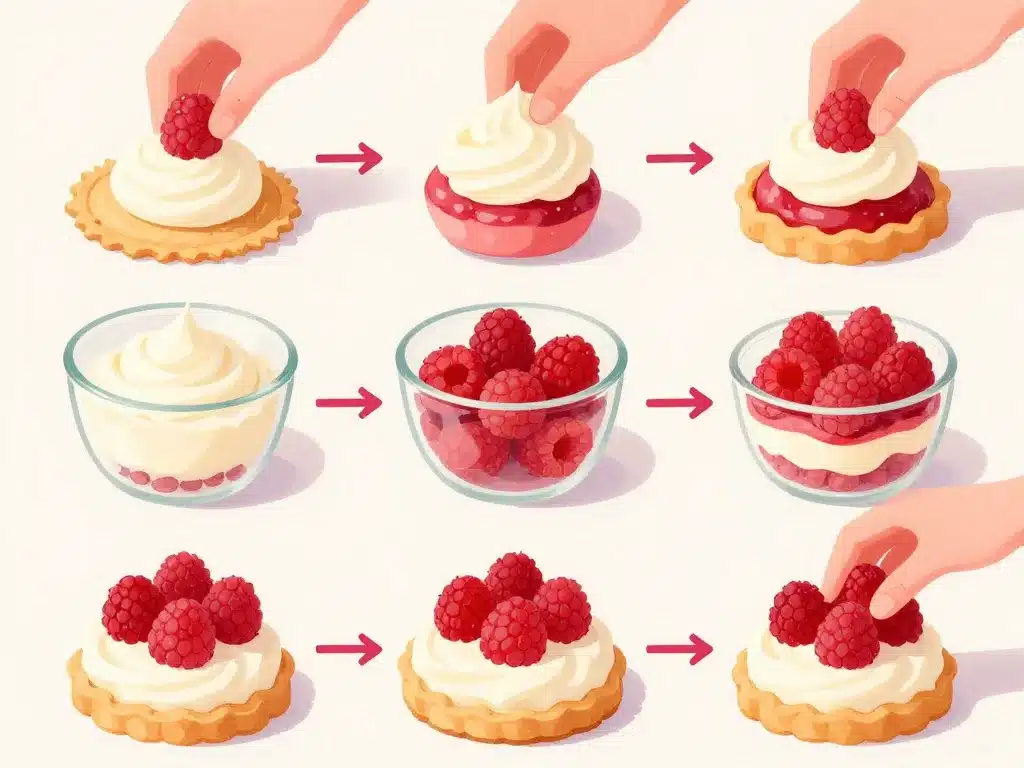 étapes préparation bavarois framboise storyboard visuel