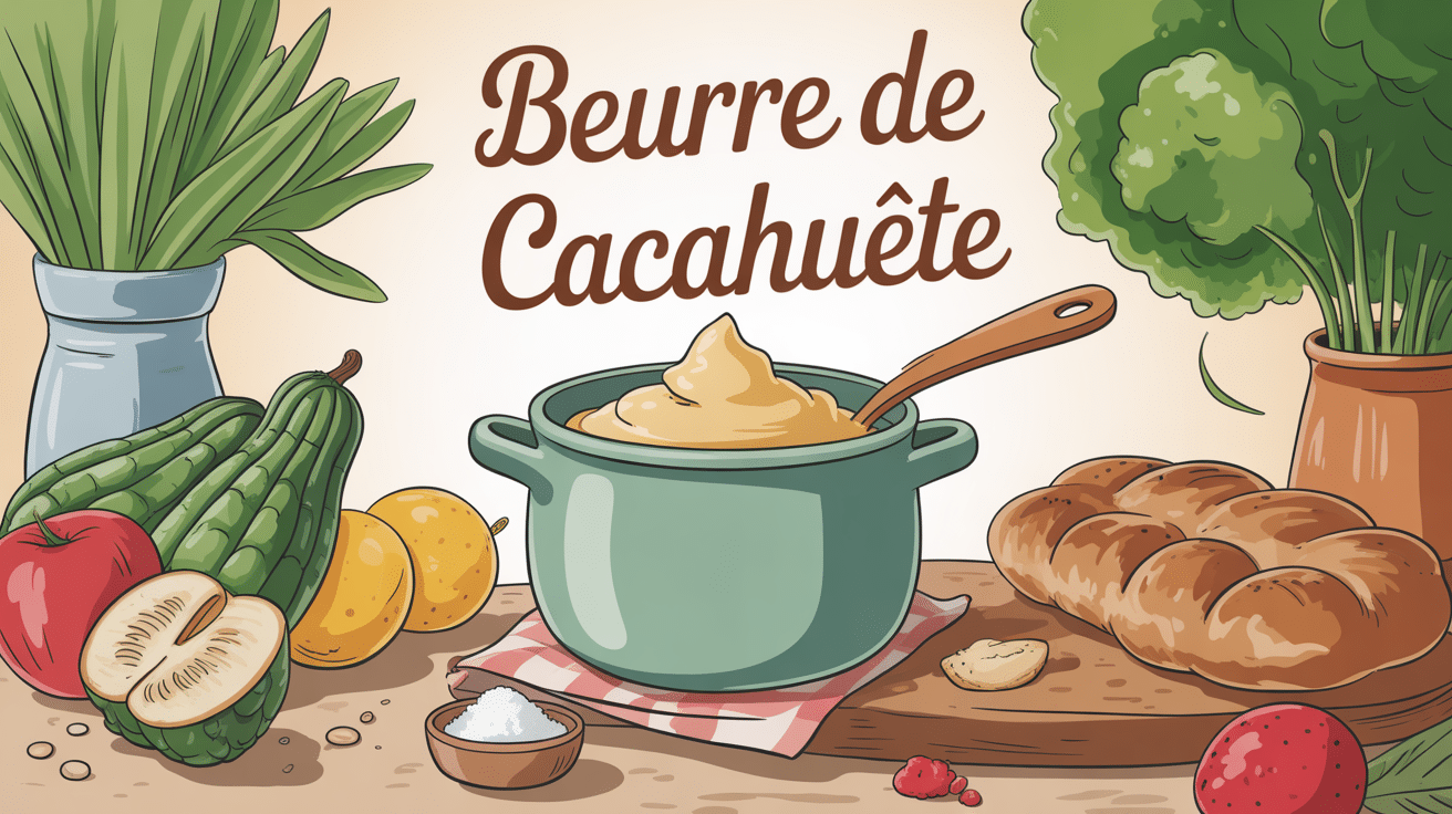 illustration pot beurre de cacahuète et ingrédients sains
