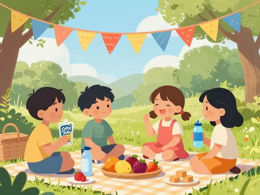 enfants pique-nique capri sun et eau modération
