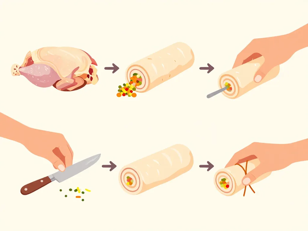Schéma pas à pas pour préparer une ballotine de volaille
