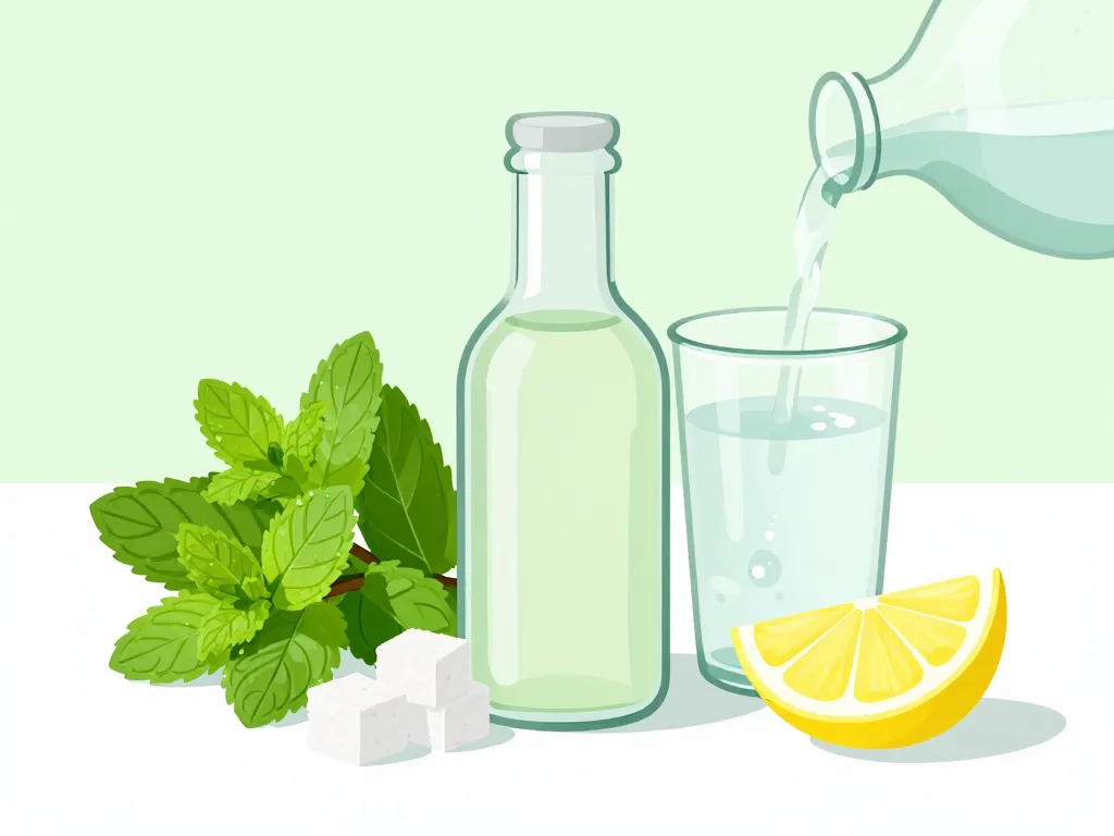 ingrédients sirop de menthe maison sur une table