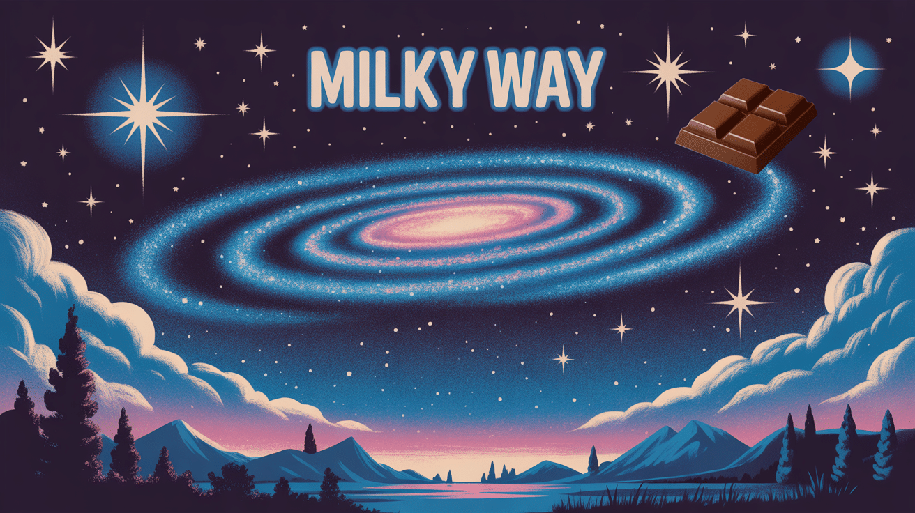illustration milky way galaxie et barre chocolatée