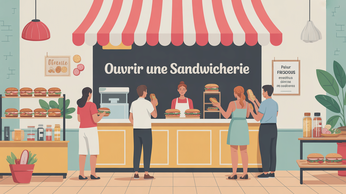 illustration sandwicherie moderne devanture comptoir clients