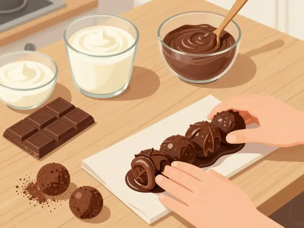 recette truffe chocolat préparation ganache mains