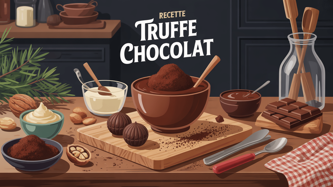 recette truffe chocolat sur table avec ingrédients