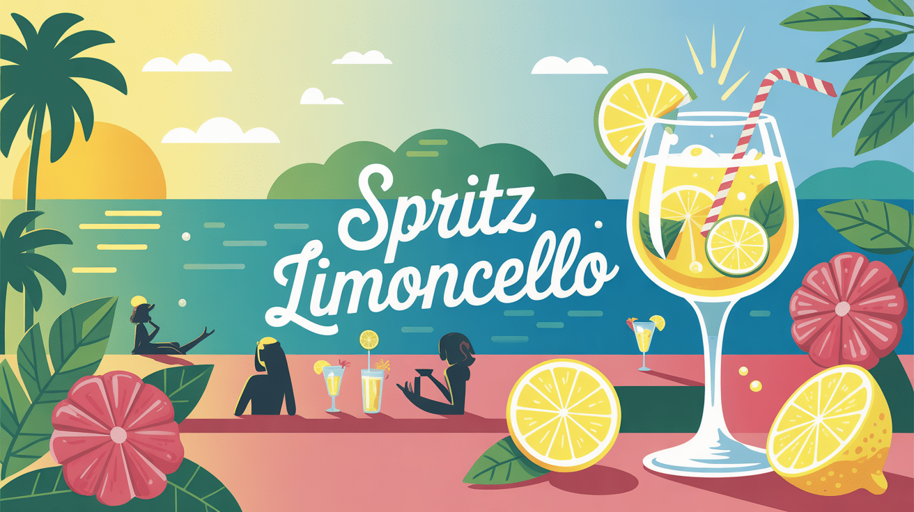 illustration festive spritz limoncello terrasse italienne