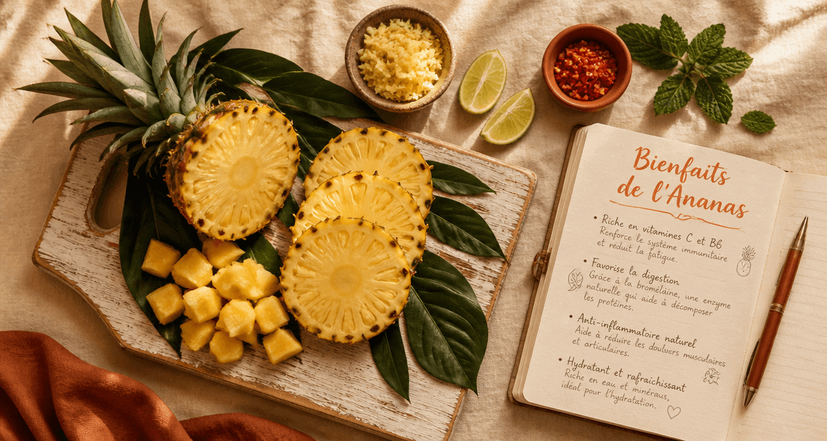 10 bienfaits de l ananas tranches sur planche
