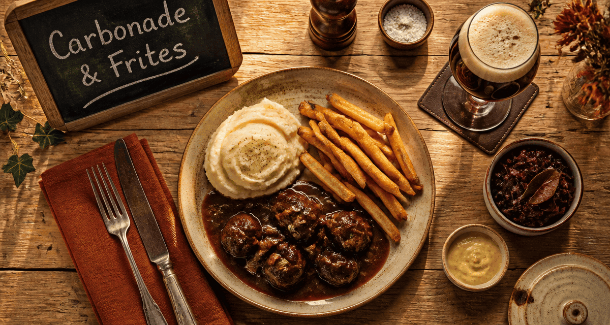 accompagnement carbonade flamande avec frites et légumes