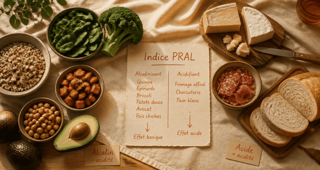 aliment acide ou basique sur table classés à gauche et à droite