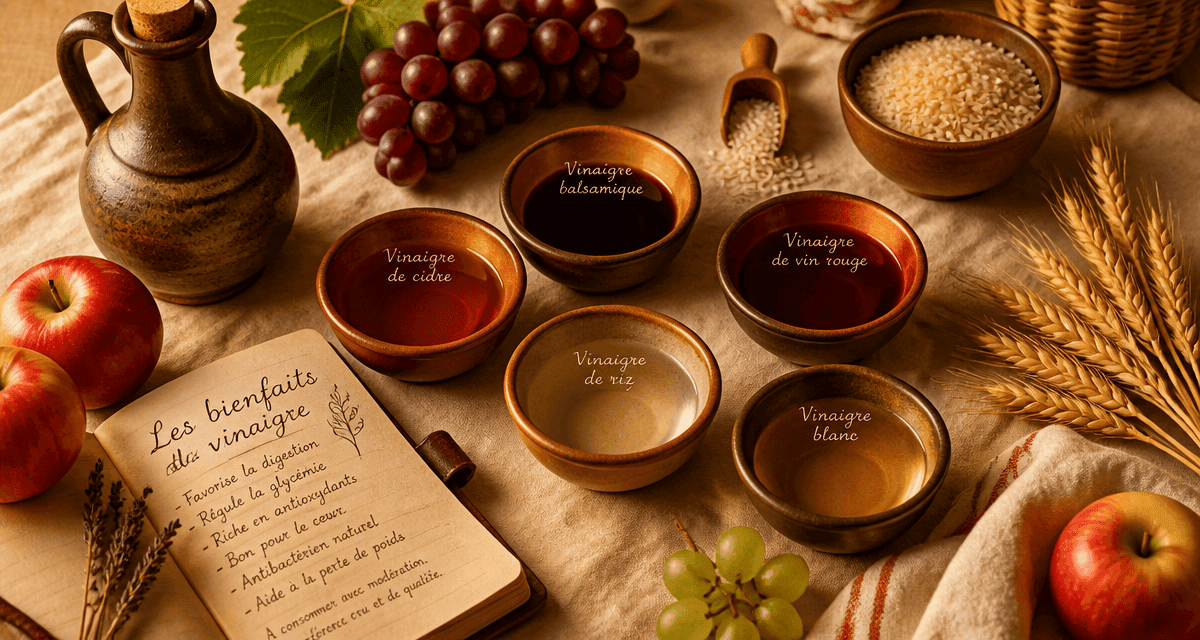 bienfaits du vinaigre bols variés sur table