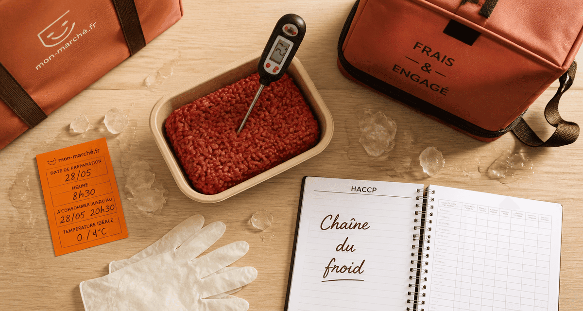 chaine du froid viande thermomètre barquette glace