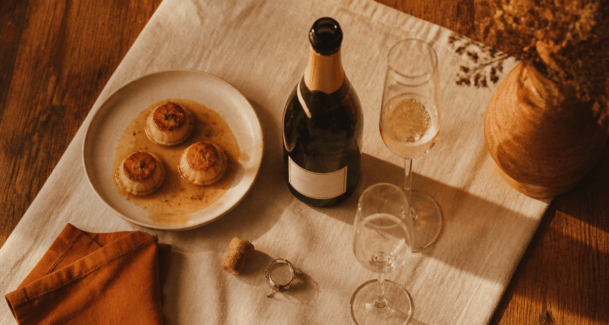 champagne tradition de delagne bouteille et flûtes sur table