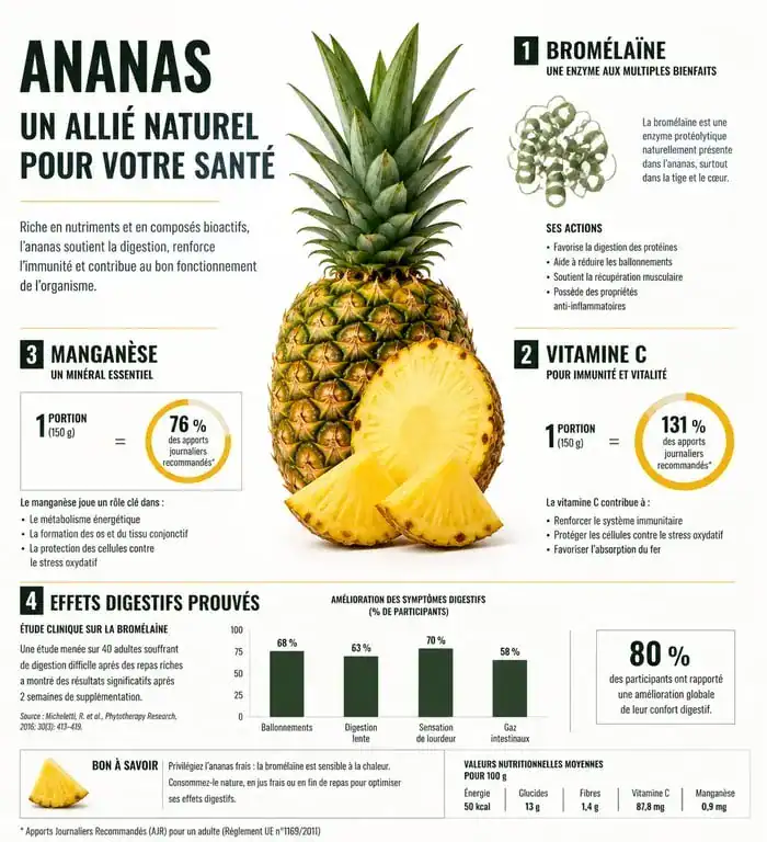 Infographie des bienfaits de l'ananas pour la santé et ses propriétés nutritionnelles