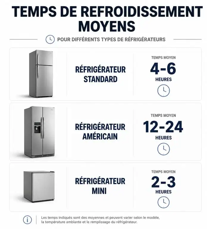 Infographie des temps de refroidissement d'un réfrigérateur selon le modèle