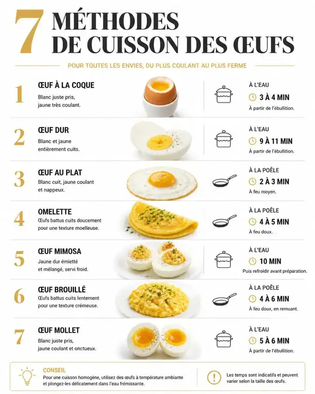 Infographie des 7 façons de préparer les œufs pour le jeu Top 7