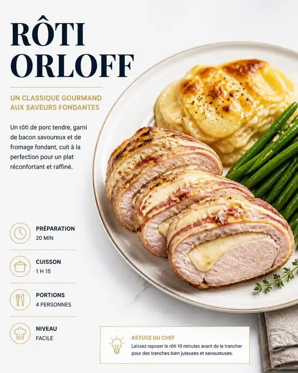 Rôti Orloff accompagné de gratin dauphinois et haricots verts