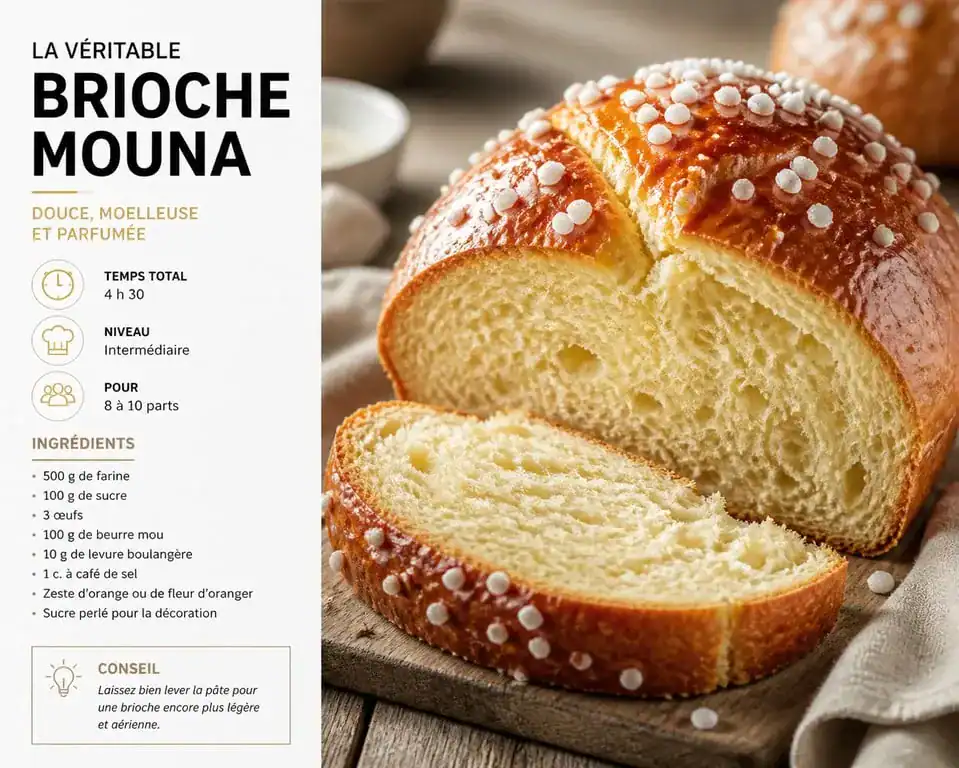 Brioche Mouna à la fleur d'oranger dorée et moelleuse