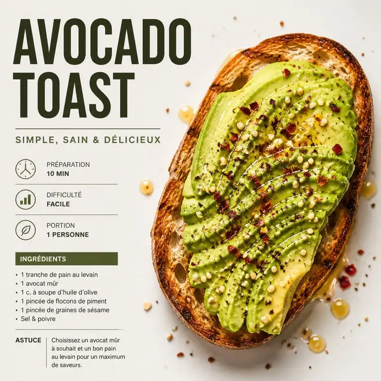 Recette toast avocat sur pain au levain avec piment et graines