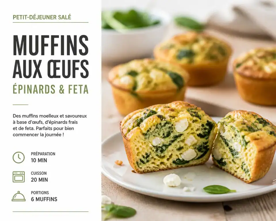 Petit-déjeuner salé à préparer la veille : muffins aux œufs, épinards et feta