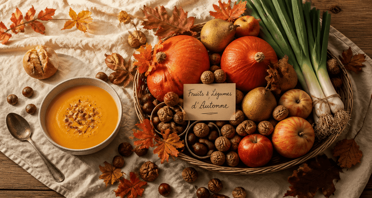 fruit et legume automne corbeille et soupe