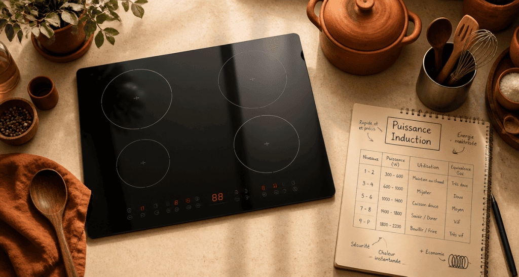 plaque induction quelle puissance vue dessus avec schéma