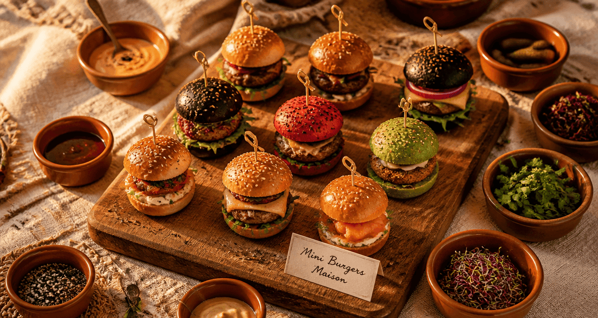 recette mini burger apéro buns maison colorés planche