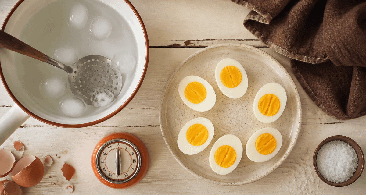 temps cuisson oeuf dur eau froide, œufs durs coupés et casserole