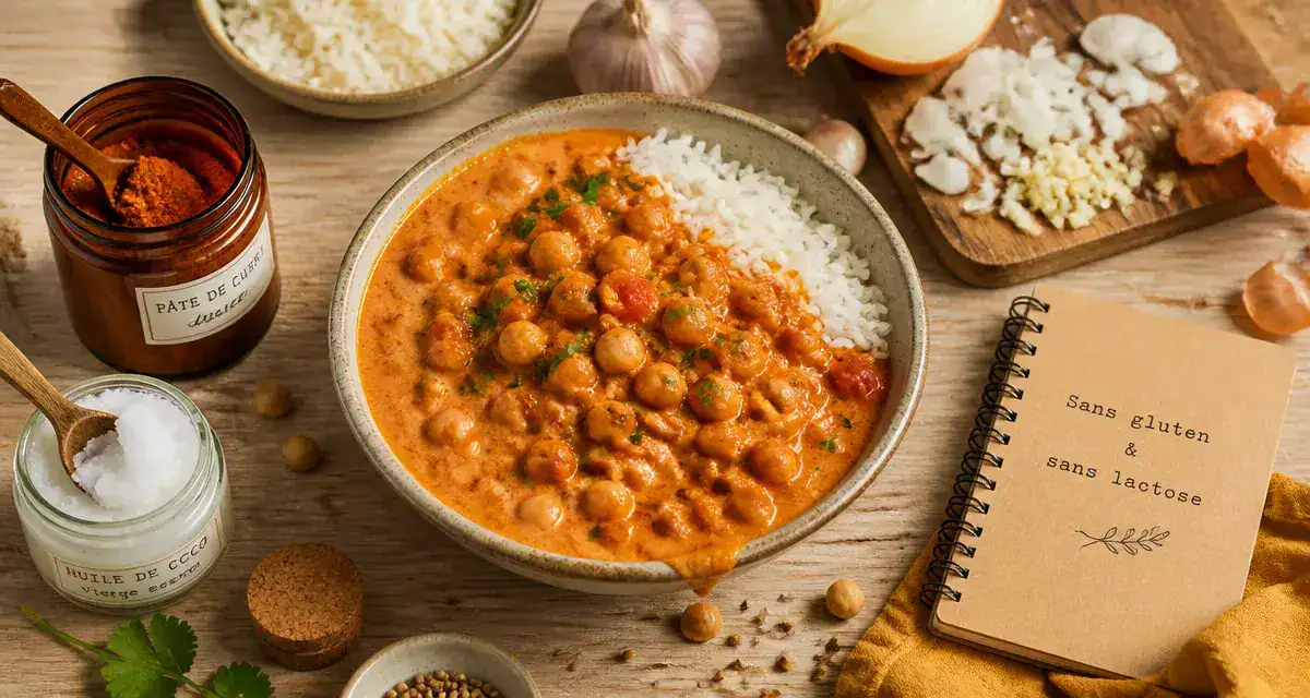 Aliments sans gluten sans lactose : curry pois chiches au lait de coco