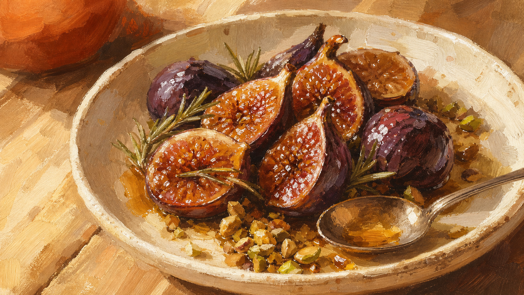 Dessert au figues fraiches : figues rôties au miel et romarin