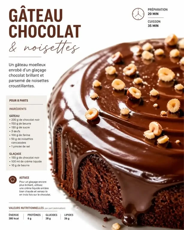 Glaçage au chocolat brillant réalisé sans sucre glace sur un gâteau gourmand