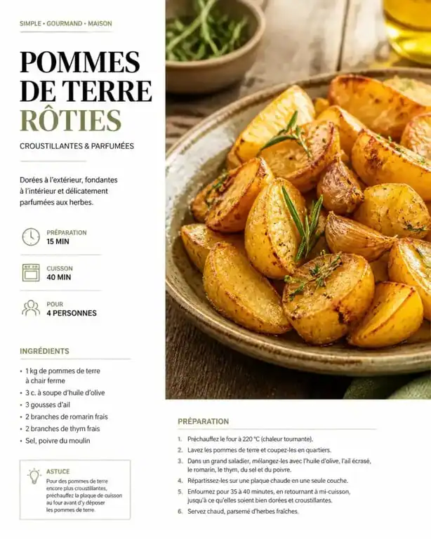 Accompagnement de pommes de terre rôties aux herbes fraîches