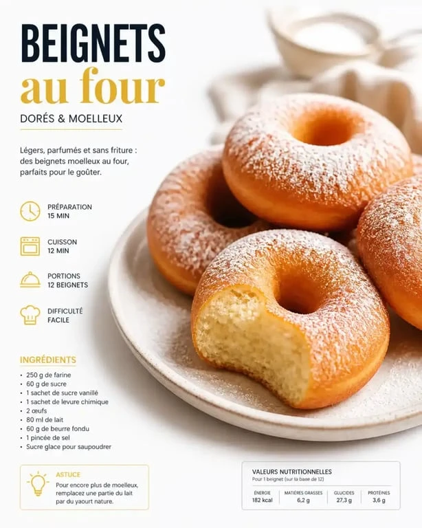 Recette des beignets au four ultra-moelleux saupoudrés de sucre glace