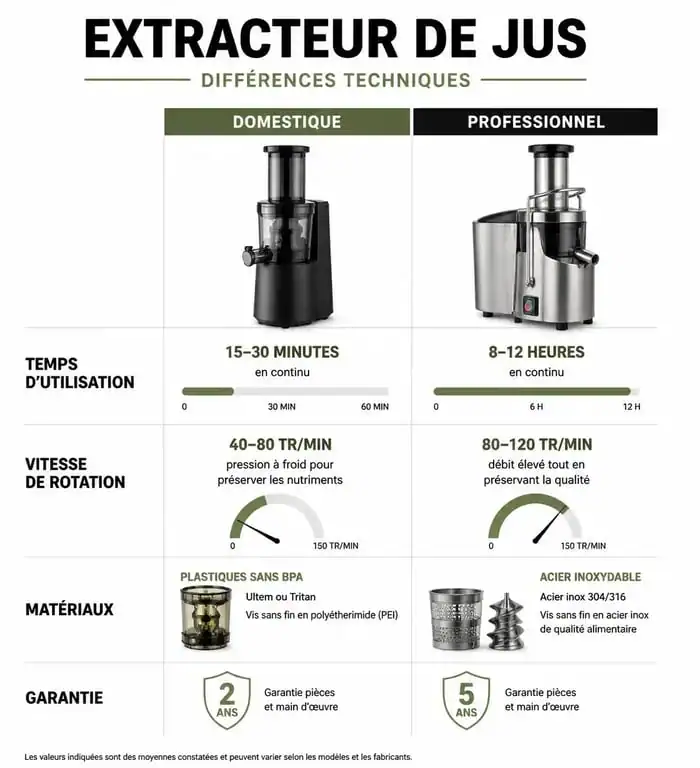 Comparatif technique : extracteur de jus professionnel vs domestique pour le meilleur extracteur de jus professionnel