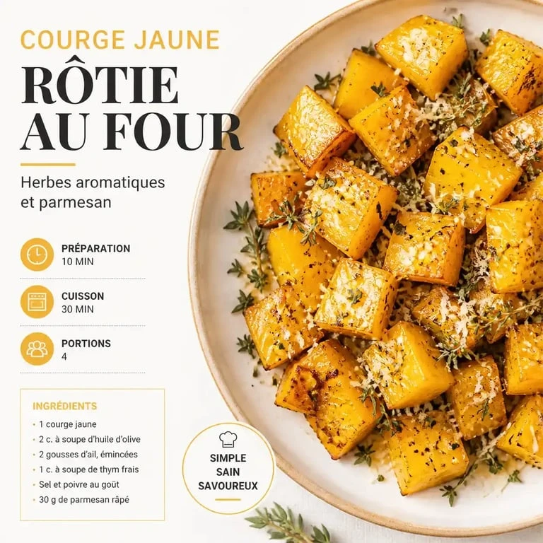 Recette de courge jaune rôtie au parmesan dans une assiette