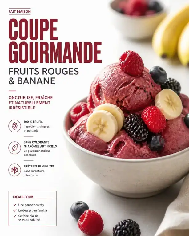 Glace healthy maison aux fruits rouges et banane dans un bol
