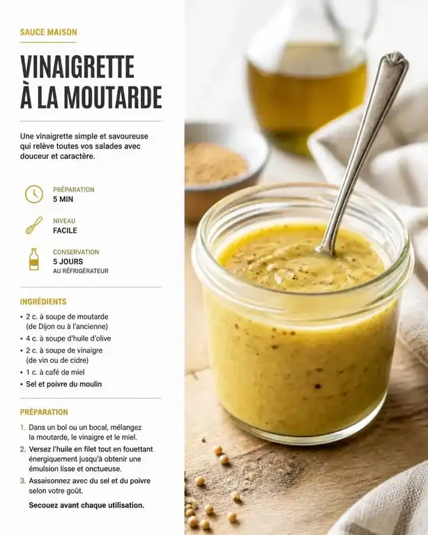 Vinaigrette moutarde maison onctueuse dans un bocal en verre