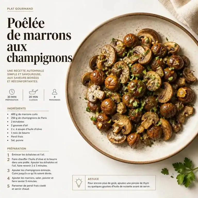 Poêlée de marrons forestière aux champignons, recette de marrons savoureuse