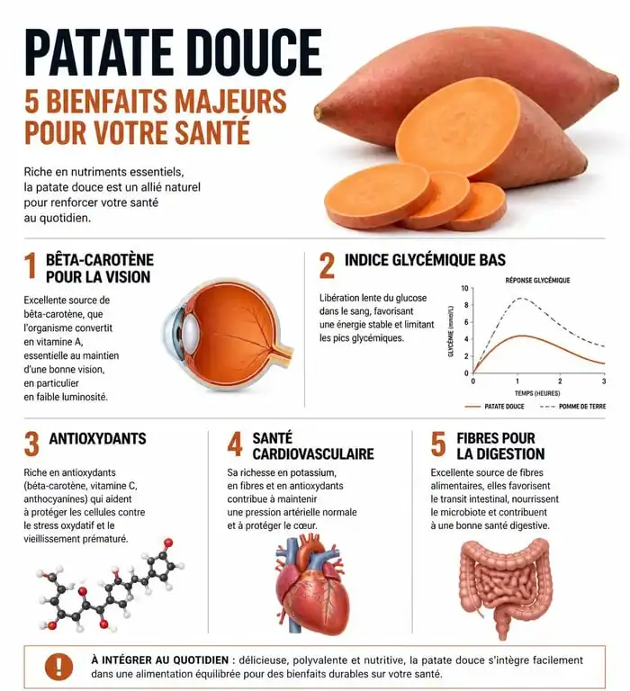 Infographie des 5 bienfaits de la patate douce pour la santé