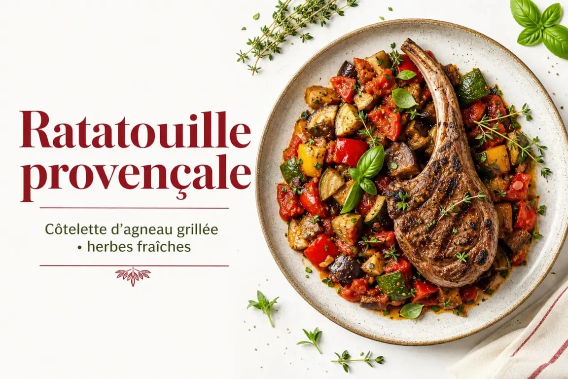 Assiette de ratatouille avec accompagnement de viande grillée pour un repas équilibré