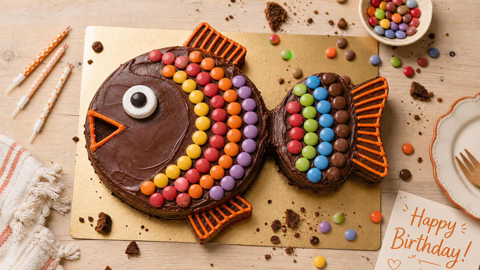 Photo gâteau rigolo anniversaire : gâteau poisson multicolore