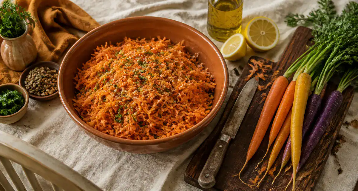 Les bienfaits de la carotte en salade sur table rustique