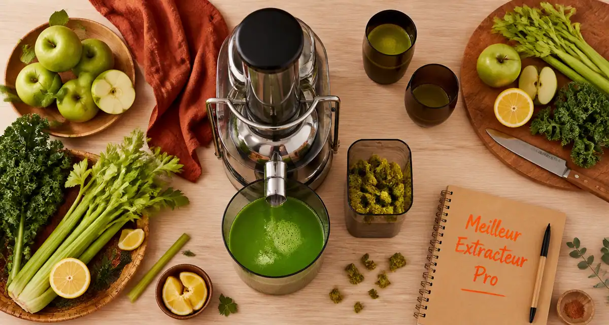 meilleur extracteur de jus professionnel avec jus vert et fruits
