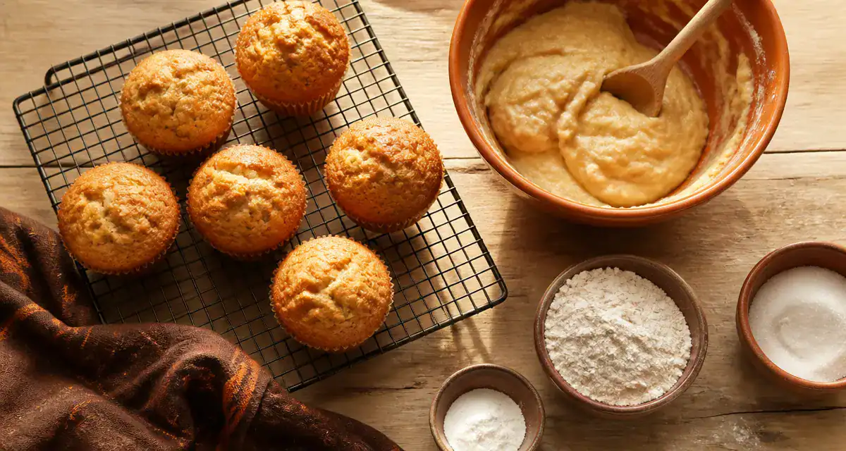 recette pour muffins nature sur table avec pâte et ingrédients