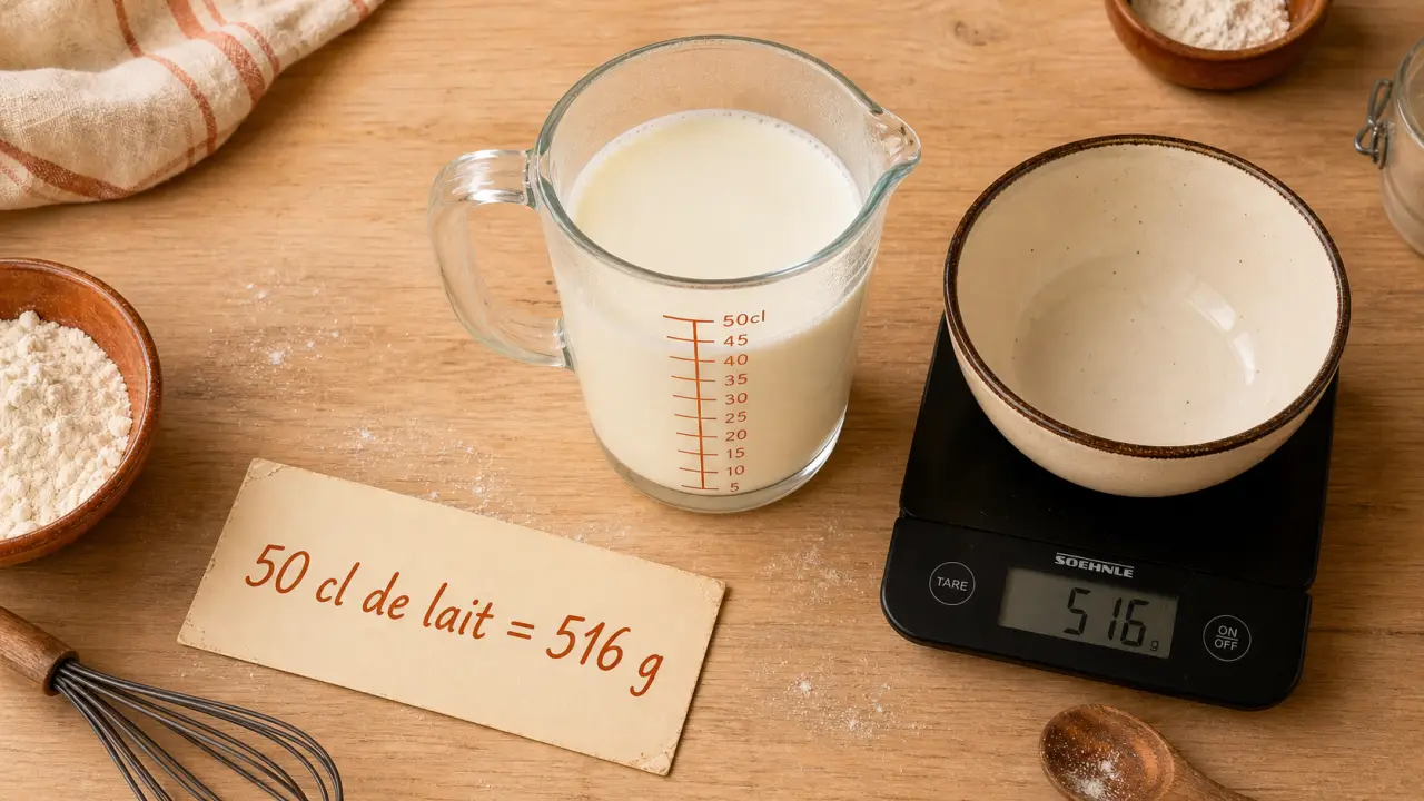 50 cl en gramme lait, 516 g exactement