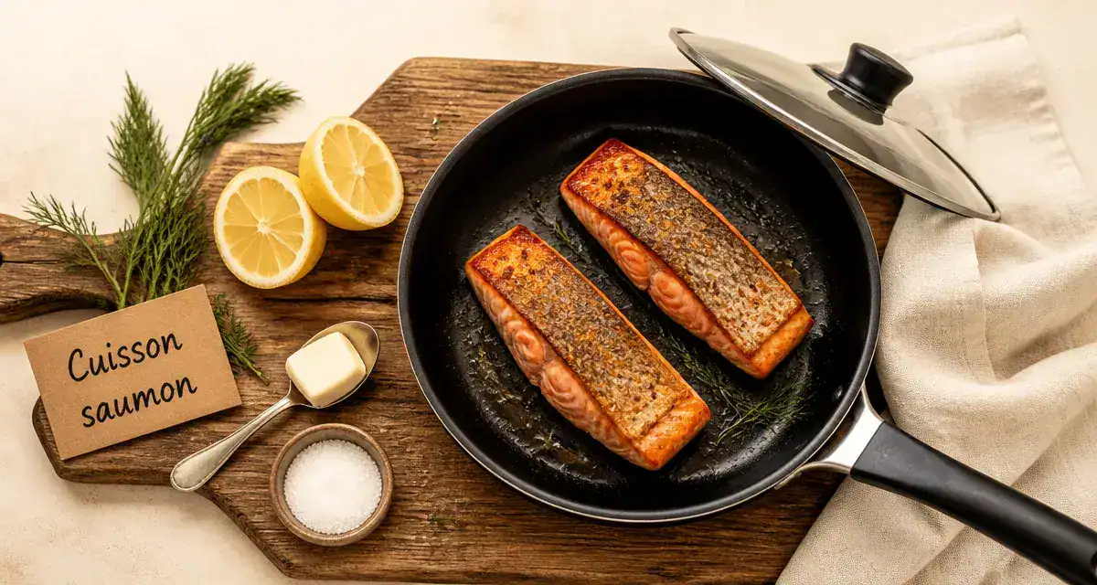 Cuisson saumon poêle : saumon doré, 4 min côté peau
