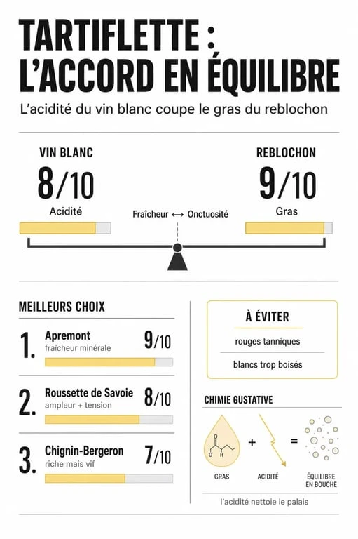 Infographie accord mets-vins : quel vin avec une tartiflette pour équilibrer le gras du reblochon