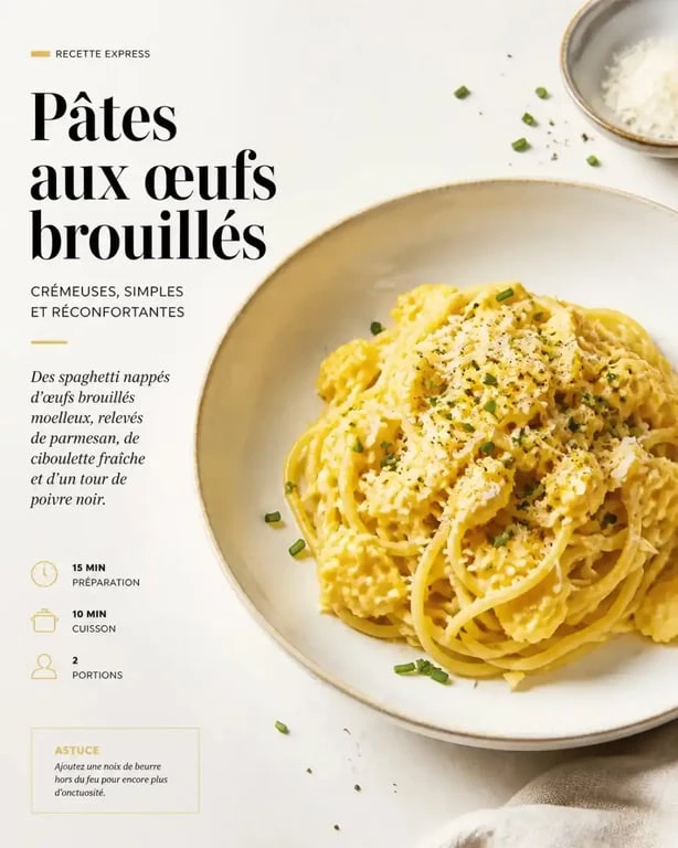Pâte aux oeuf recette de spaghettis aux œufs brouillés, parmesan et herbes fraîches