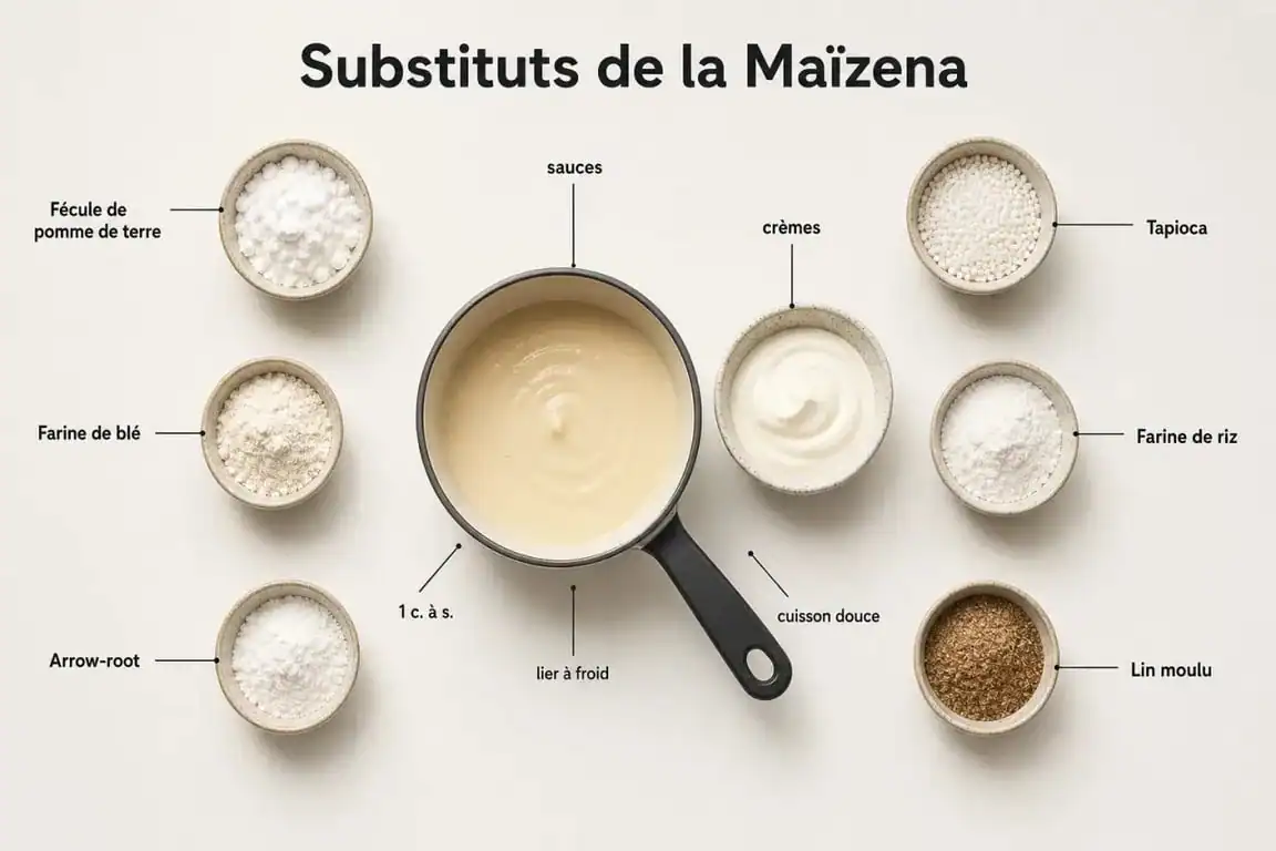 Par quoi remplacer la maizena : alternatives en cuisine avec fécule de pomme de terre, farine, arrow-root, tapioca et graines de lin