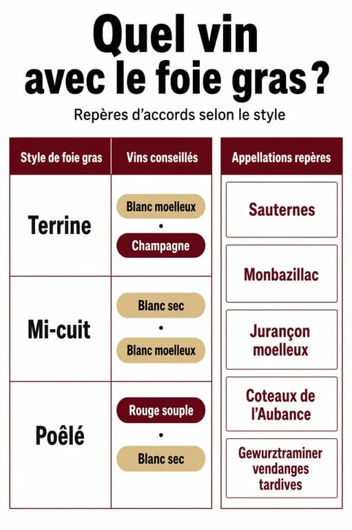 Quel vin avec foie gras : tableau visuel des accords entre foie gras et vin