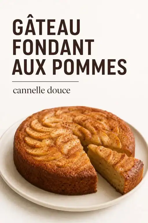 Recette avec des pommes : gâteau fondant aux pommes à la cannelle servi sur une assiette claire